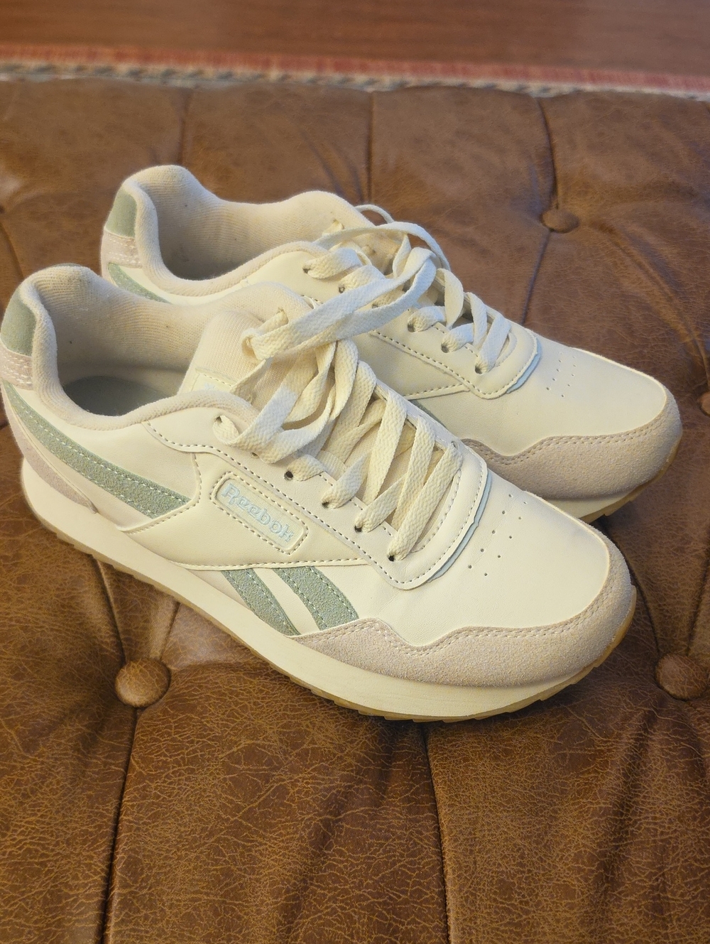 Reebok Women's White Sneakers with Pale Green Accents